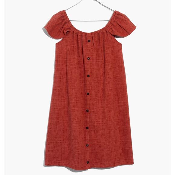 Madewell Texture & Thread Off-the-Shoulder Dress Button Front Mini Dress XXS - Picture 1 of 9